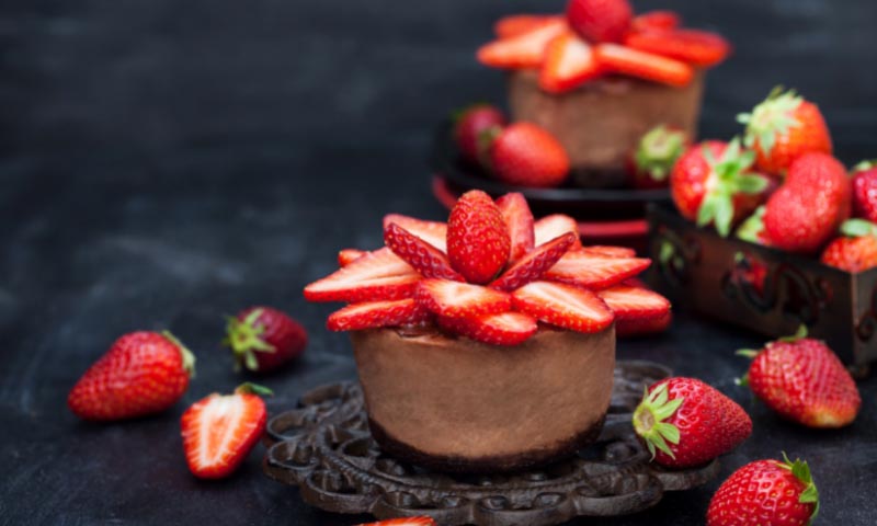 A well presented chocolate and strawberry dessert