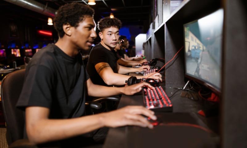 Students playing video games